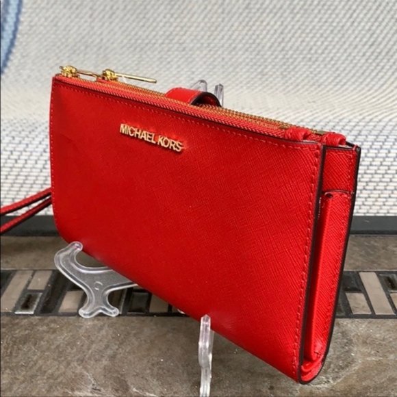 Michael Kors Large Double Zip Wristlet Leather Flame Color - Picture 5 of 16